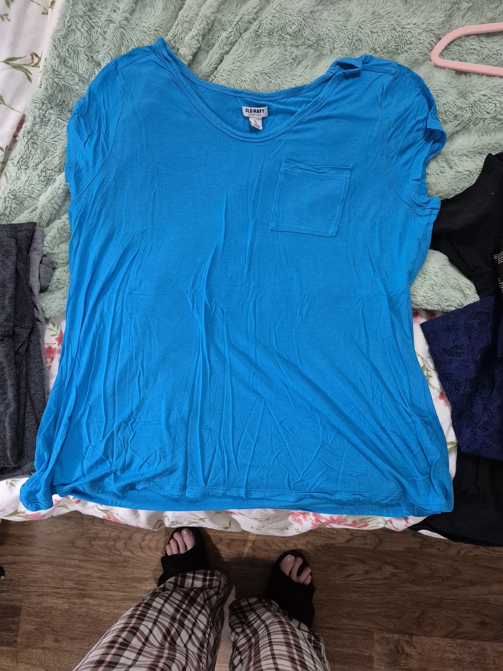 Old Navy Women's Turquoise Short-Sleeve Pocket Tee